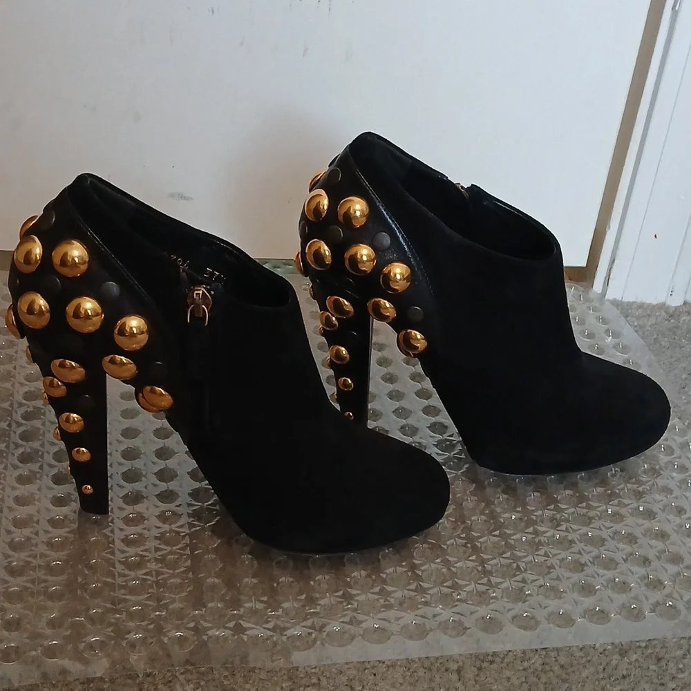 Authentic Gucci Booties. Black suede/leather gold studded size 7 1/2. - Picture 3 of 7